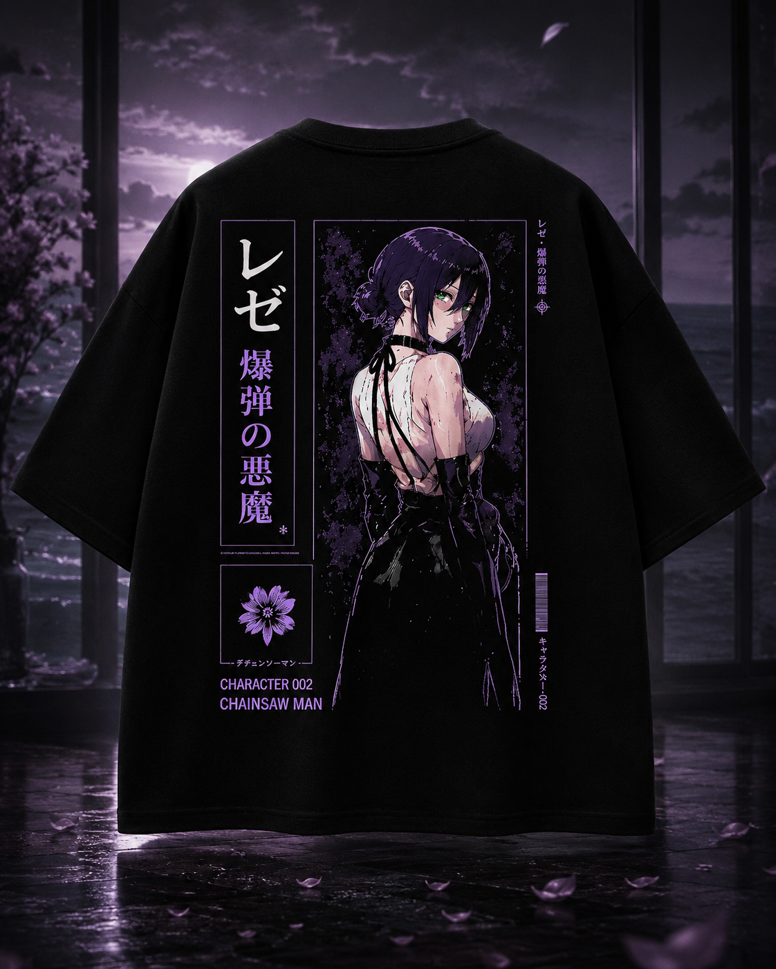 Bomb Girl Anime Oversized T-Shirt – Black Purple Streetwear Graphic Tee
