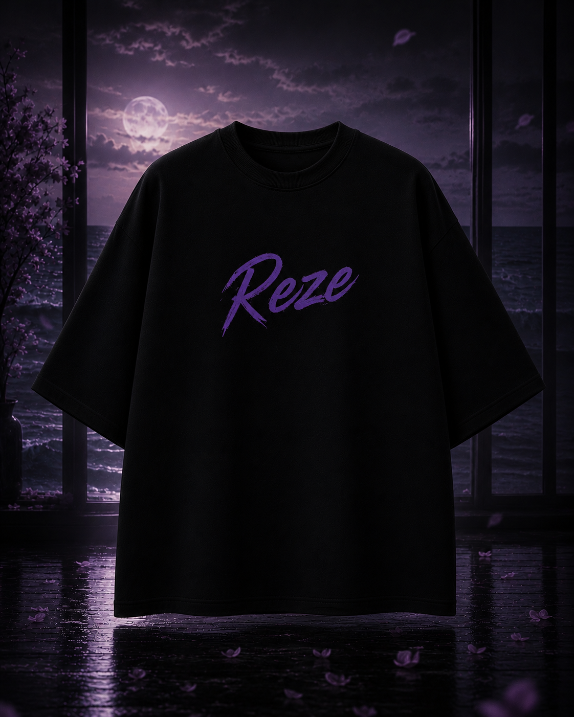 Bomb Girl Anime Oversized T-Shirt – Black Purple Streetwear Graphic Tee