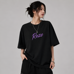 Bomb Girl Anime Oversized T-Shirt – Black Purple Streetwear Graphic Tee